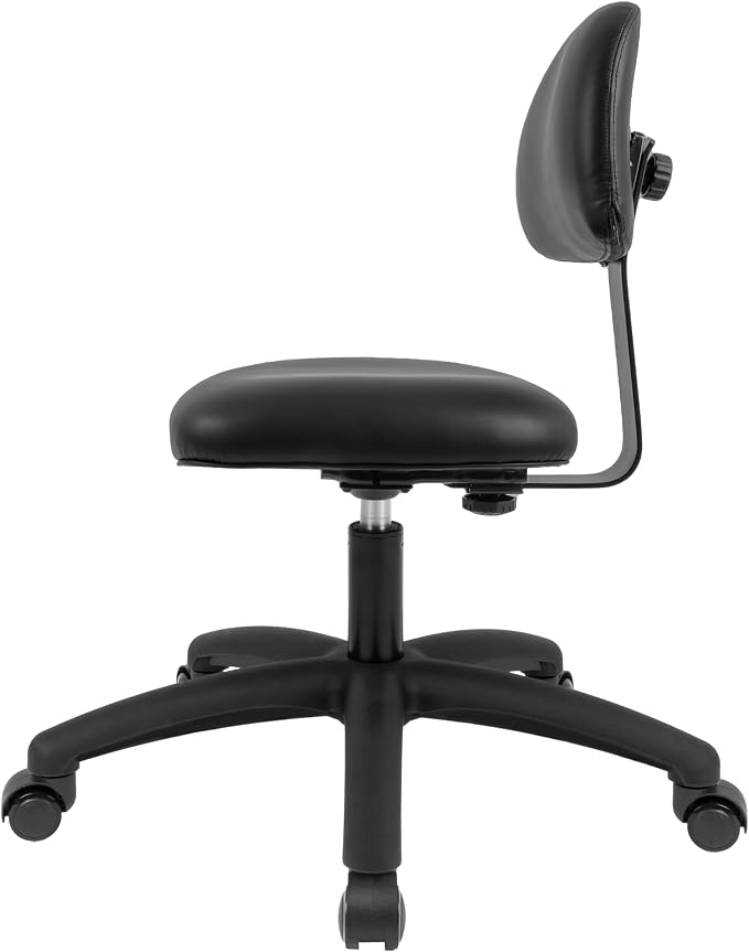 FSS Series Square seat Low (17"-22") seat Height Chair. Vinyl-for Office, Garage, Desk, Shop, Computer, Doctor, Medical, Easy to Clean! (Black, Low, Self Braking Casters)