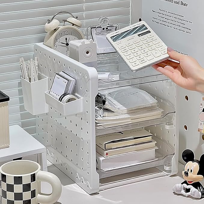 Desk Organizer, 3-Tier Desk Accessories & Workspace Organizers，Office Supplies with Pen Holder, Desk Organizer and Accessories for Home Office (White)