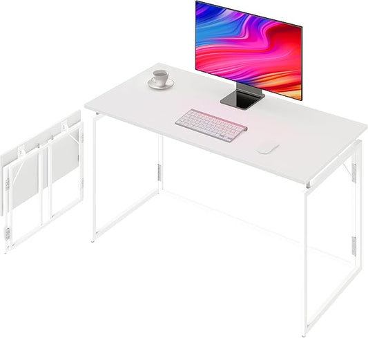 Folding Desk - 31.5" Wood Top Foldable Desk for Small Spaces | No Assembly Required Compact Desk for Home Office, Writing, and Study