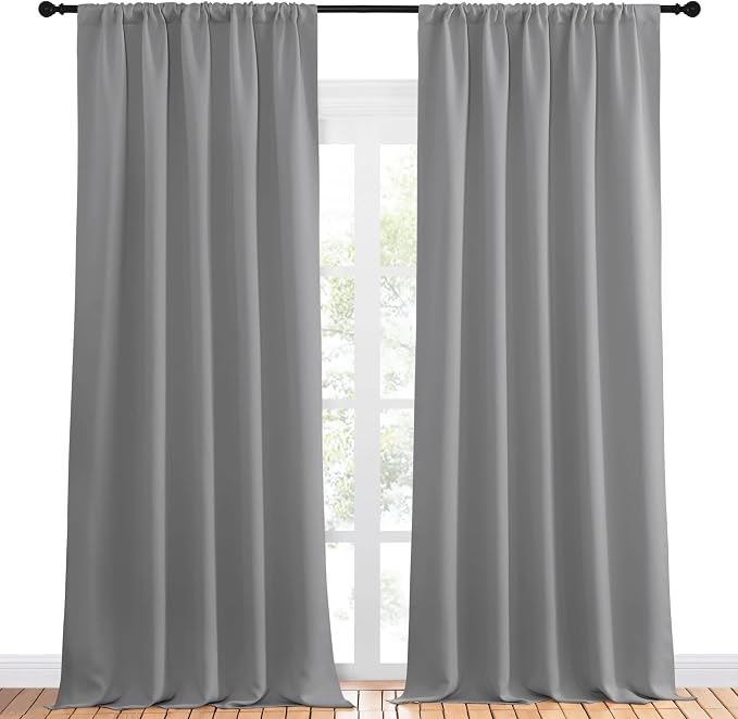 NICETOWN Living Room Curtains for Window - Energy Efficient & Noise Reducing Thermal Insulated Rod Pocket Blackout Drapes/Draperies for Living Room (Silver Grey, 2 Panels, W52 inches x L95 inches)