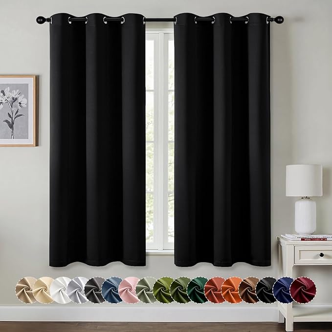 MIULEE Blackout Curtains for Bedroom Living Room 2 Panels, Thermal Insulated Room Darkening Drapes Grommet Noise Reducing Light Blocking Window Treatments 45 Inches Long 34x45 Inch Black