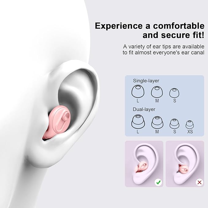 Adjustable Ear Plugs-2, 17-35dB Noise Reduction Hearing Protection EarPlugs, Reusable Silicone Earplug for Sleep/Focus/Concerts, 7 Pairs of XS/S/M/L Single/Double Eartips with Magnetic Case Pink