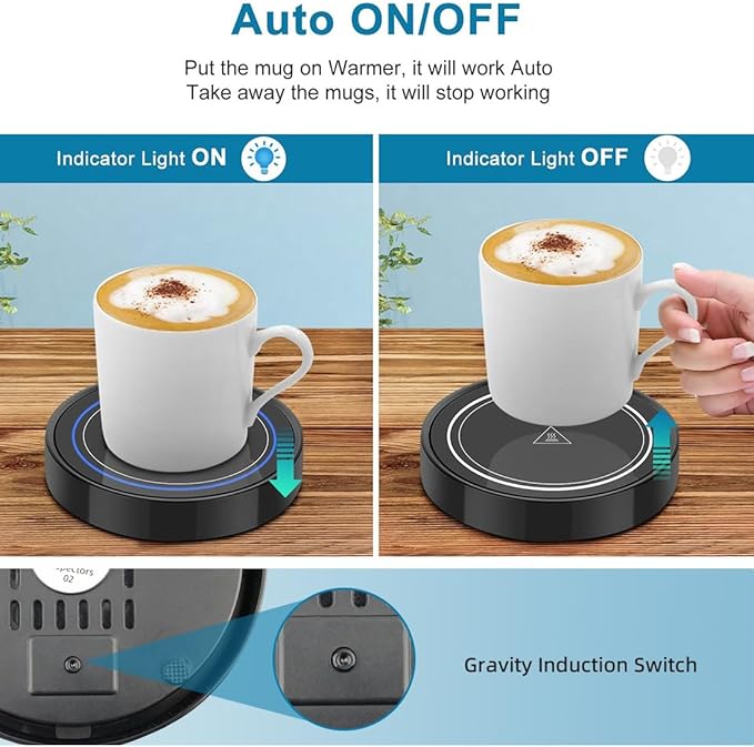 Coffee Mug Warmer, Electric Beverage Warmers for Office Home Desk Use, Smart Cup Warmer Thermostat Coaster for Hot Coffee Tea Espresso Milk Candle Wax with Gravity Switch Auto On/Off 135F
