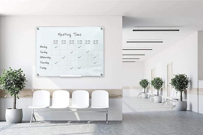 SCRIBBLEDO Glass Whiteboard 46 x 34 inch (4' x 3') Glass Dry Erase Board for Wall Frameless Large Office Wall Mount Frosted White Board for Work Home and School with Tray Included