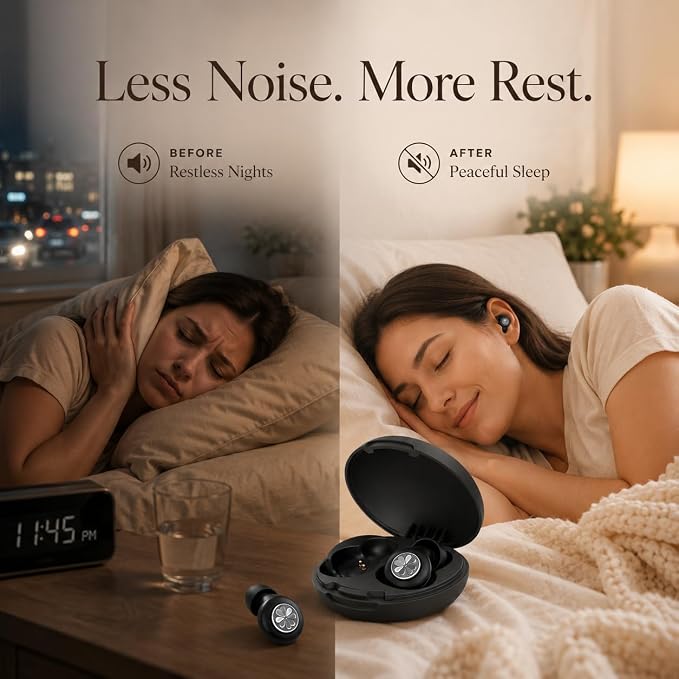 45dB Ear Plugs for Sleeping, Soft Silicone for Side Sleepers, 4 Sizes | Reusable soft silicone with XS/S/M/L sizes for side sleepers, concerts, flights and hotels; carrying case included.