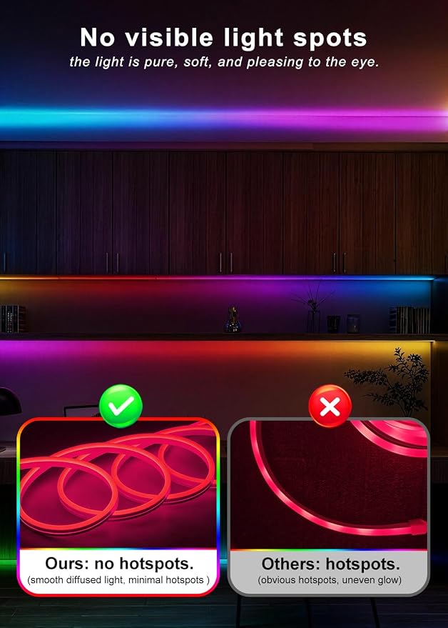 32.8FT Neon Rope Lights,Flexible RGB+IC LED Strip Lights,Remote Control,Multiple Modes,for Living Room,Bedroom,Holiday Decoration