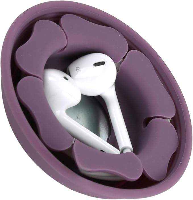 MAIRUI Wired Earbud Case Earphone Headphone Cord Organizer Earbuds Wrap Soft Silicone Magnetic Holder Storage Tangle Free Cable Winder(Grape Purple)