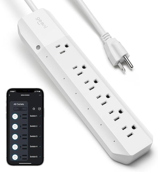 Geeni Smart Surge Protector Power Strip with 6 Wi-Fi Controlled Outlets, Real-Time Energy Monitoring, 3ft Extension Cord, App Control, Compatible with Alexa & Google Assistant, Smart Power Strip