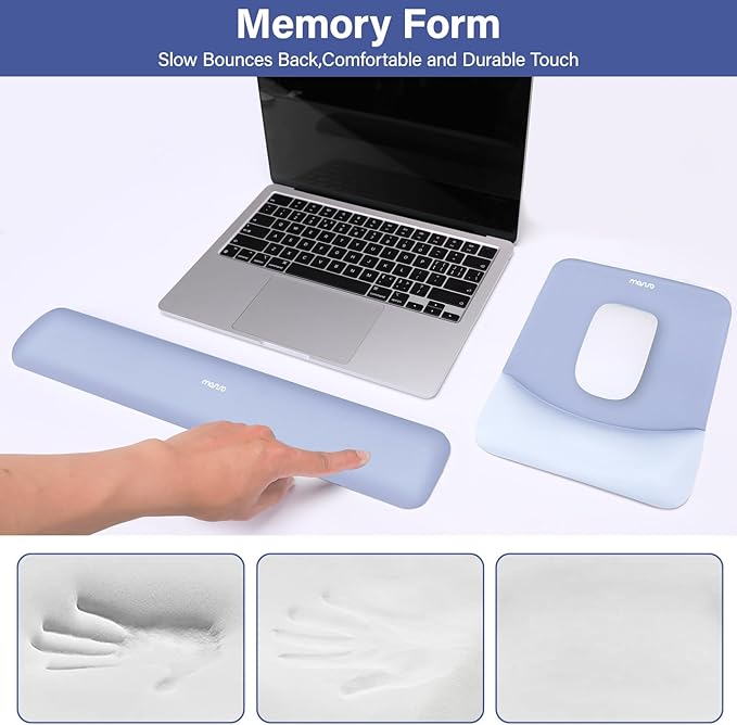 MOSISO Wrist Rest Support for Mouse Pad&Keyboard Set, Rectangular Ergonomic Mousepad Non-Slip Base Home/Office Pain Relief&Easy Typing Pad with Neoprene Cloth&Raised Silicone Lining, Slate Blue