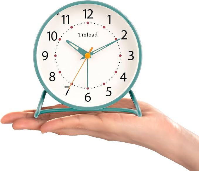Tinload 4.5" Antique Retro Analog Alarm Clock, Small Silent Desk Clock with Manual Light, Snooze, for Living Room, Bedroom, Bedside, Desk(Green)