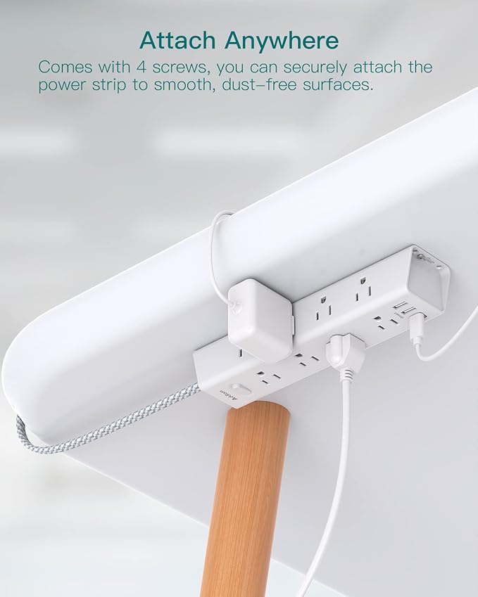 Surge Protector Power Strip - 5 FT Extension Cord, Power Strip with 12 Widely AC Outlet 3 USB, Flat Plug Wall Mount Overload Protection, 1050J, Desk Charging Station for Home Office, ETL Listed,White