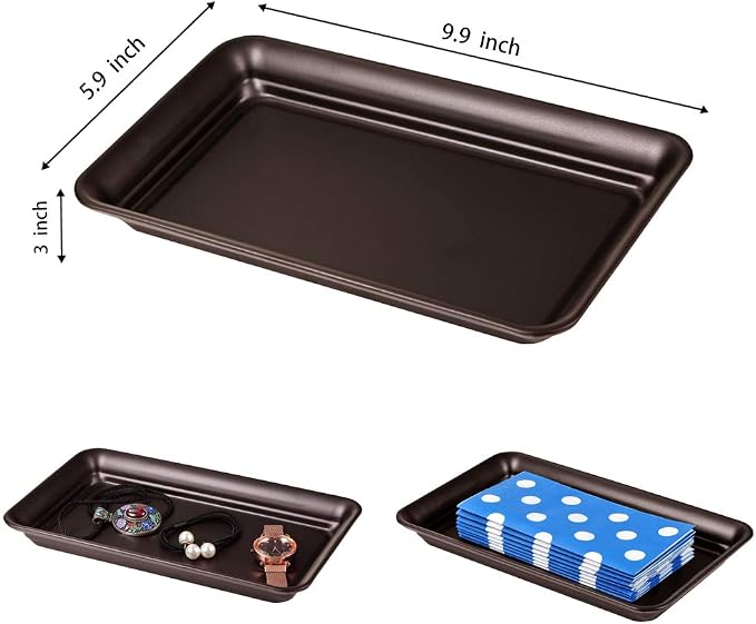 SheeChung Metal Vanity Tray, Bathroom Counter Storage Tray, Bronze 2 Pack | Sturdy Decorative Tray Holder, Farmhouse Vintage Decor Accessories for Perfume, Cosmetics, Jewelry, Makeup, Guest Hand Towel