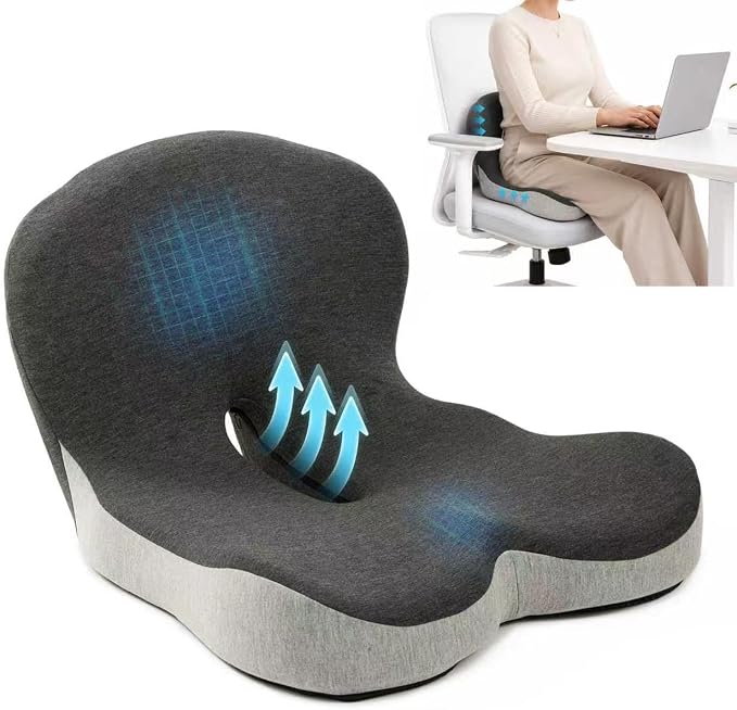 Memory Foam Seat Cushion with Lumbar Back Support, L-Shaped Ergonomic Chair Cushion for Office Chair, Car, Wheelchair, Gaming Seat, Non-Slip Washable Cover, Coccyx Support Pillow