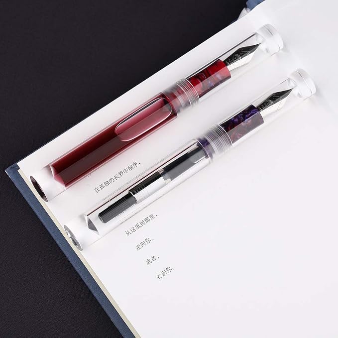 Lanxivi Majohn C1 Fouintain Pen Bent Nib, Fine to Broad Size, Eyedropper and Converter Filling, Transparent Acrylic Mini Pocket Fude Pen