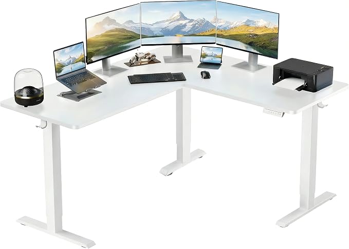ErGear 63″ L Shaped Standing Desk Electric Adjustable Height, White | Left & Right Interchangeable Installation, 4 Memory Presets, One-Touch Control, Stable Steel Frame, 220 lbs Capacity