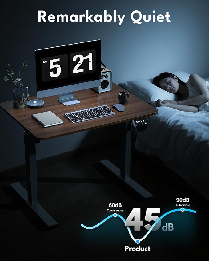Small Electric Standing Desk, Gaming Desk, 31.5x24 Inch, Walnut | Height Adjustable Computer Desk with Smart Controller, Sit and Stand Up Table for Home, Office, Work, Study, Writing