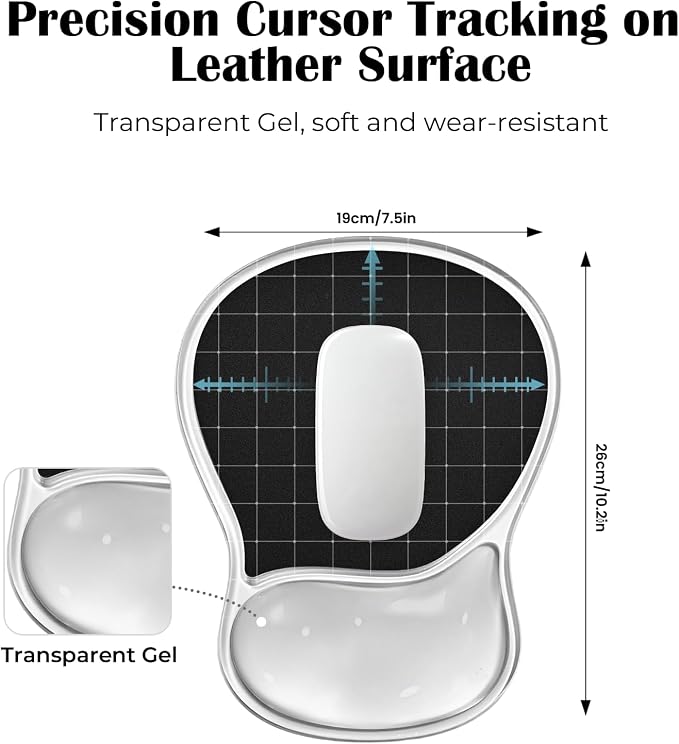 EooCoo Ergonomic Waterproof Mouse Pad with Gel Wrist Rest Support | Middle Concave Design, Leather Mouse Pad Surface, Relieve Wrist Pain, Computer Office Desk Accessories