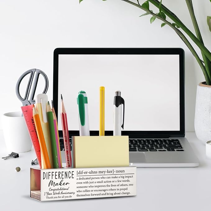 THRXOBN 1st Work Anniversary Appreciation Gifts for Coworker, 1 Year Work Anniversary Congratulations Gift for for Women, Stainless Steel Pen Holder With Work Anniversary Quotes, WBA1