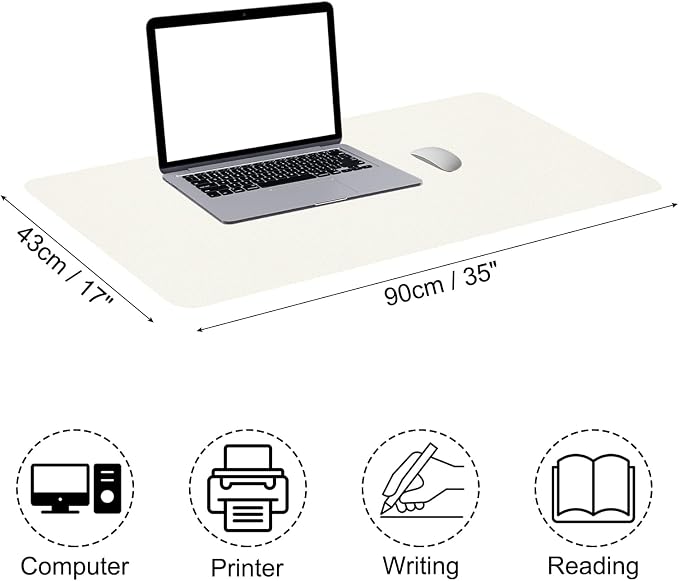 PATIKIL Large Desk Mat, 35"x17" Non-Slip Waterproof PU Leather Large Desk Pad Large Desktop Protector Cover Dual Sided Desk Pad for Office Home Work Study, Cream