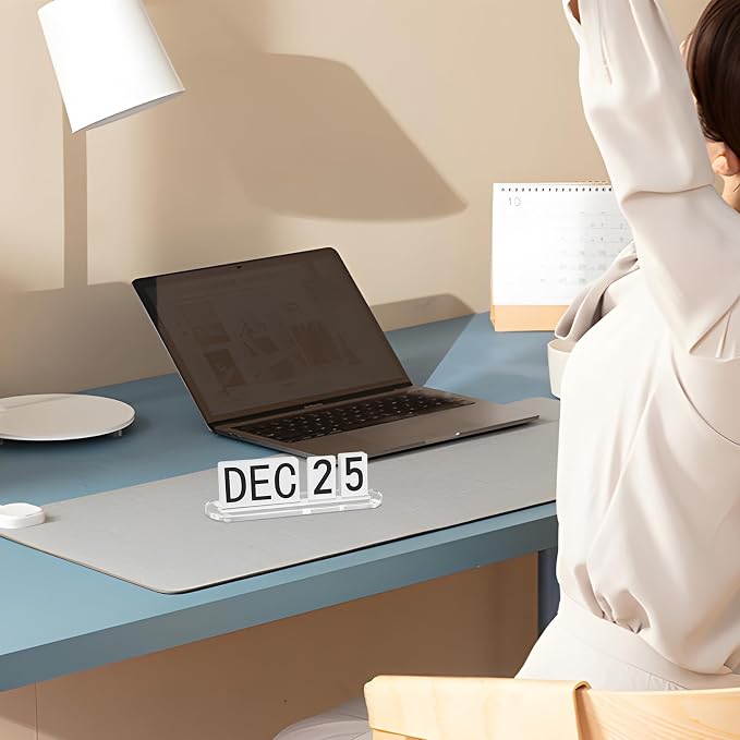 Mini Acrylic Perpetual Desk Calendar for Desk, Daily Desktop Calendar with Acrylic Month Date Large Display Blocks, Farmhouse Vintage Office Desk Accessory for Home Office Decor, Reusable Yearly