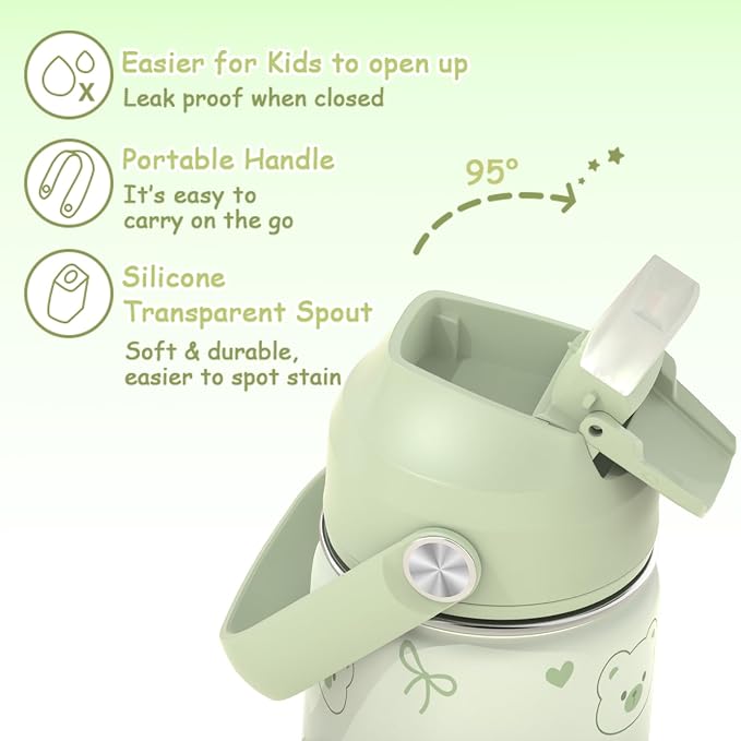 ACESAK Backpack for Girls with Insulated Water Bottle - 4 PCS Cute Girls Backpack with Lunch Box, Pencil Case & Kids Cup Set - 14oz Kids Water Bottle with Straw Set Back to School Supplies (Green)