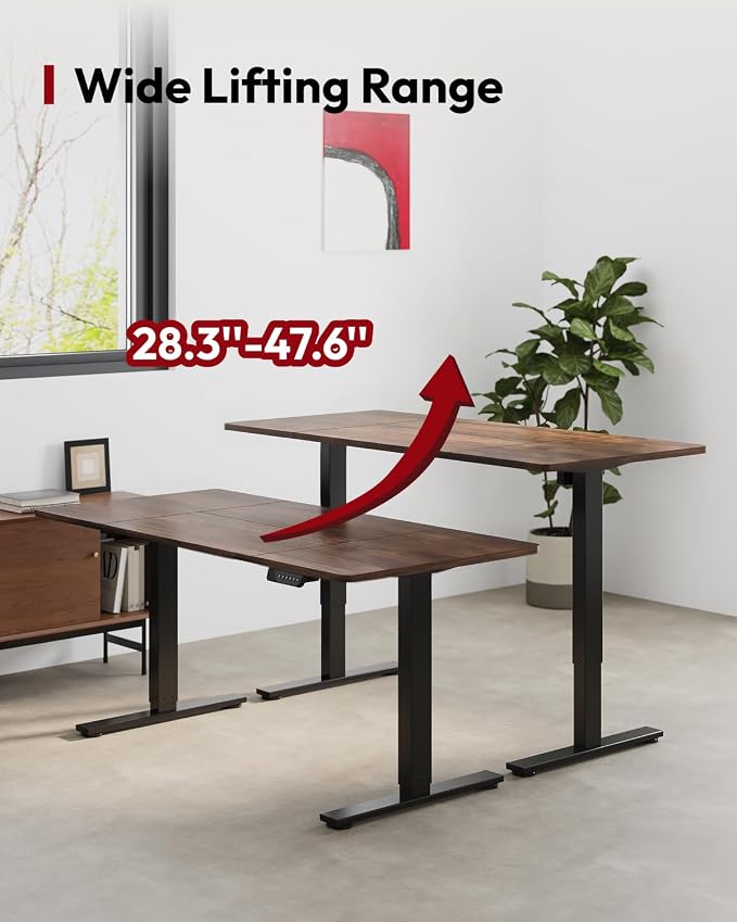 SANODESK Dual Motor Electric Standing Desk 63 x 28 Inches, Height Adjustable Sit Stand Desk with Large Splice Board for Home Office, Computer Workstation, Study & Gaming, Black Frame/Black Walnut Top