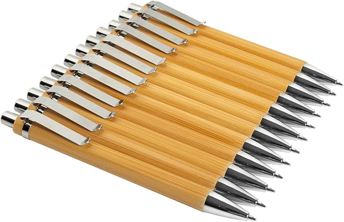 jinfusi Bamboo Retractable Ballpoint Pen(12 pack),Black ink 1mm Sustainable Pens for Journaling Writing Office Supplies Eco Friendly Products Set Pens