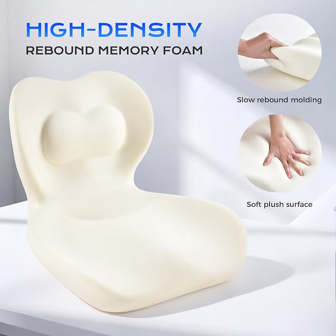 Coverado [Upgraded] Car Seat Cushion and Lumbar Support Pillow One Piece, Memory Foam Ergonomic Back Support Driving Seat Cushion for Back Pain, Non-Slip Washable Cushion for Car, Driver, Office