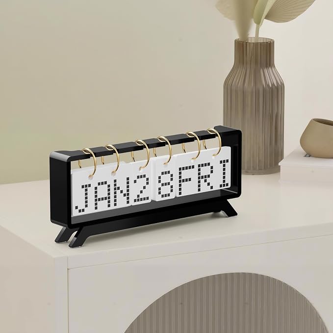 Desk Acrylic Calendar, Perpetual 2026 Daily Display Calendar, Reusable Yearly Wall Standing Calendars with Wall Hook for Home Office Decor Desk Accessories (Black)
