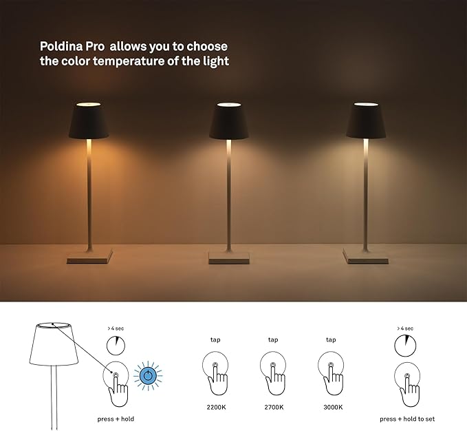 Zafferano, Poldina Pro Lamp, Rechargeable Cordless Table Lamp with Touch Controls, Suitable for Indoor and Outdoor, Dimmer, 2200-3000 K, Height 14.9 Inches, Ruby Red Color