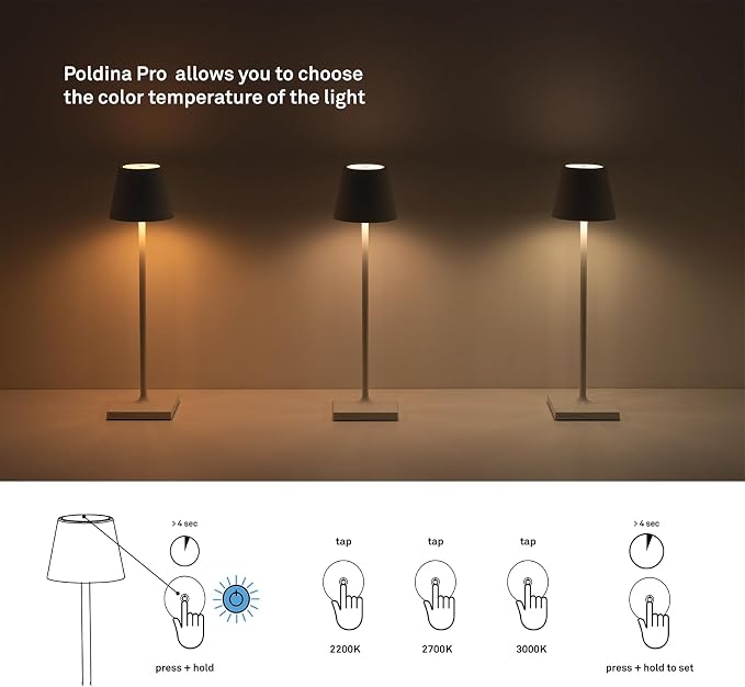 Zafferano, Poldina Pro Lamp, Rechargeable Cordless Table Lamp with Touch Controls, Suitable for Indoor and Outdoor, Dimmer, 2200-3000 K, Height 14.9 Inches, Bordeaux Color