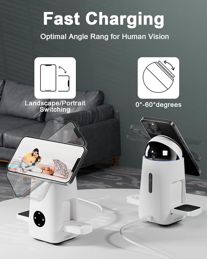 3-in-1 Charging Station for Apple & Samsung - Qi2 Certified 15W Rotating Wireless Mag-Safe Charger Stand for Apple - iPhone 17 16 15 14 13 12, AirPods, Apple & Galaxy Watch, Samsung S25 S24 Bud(White)