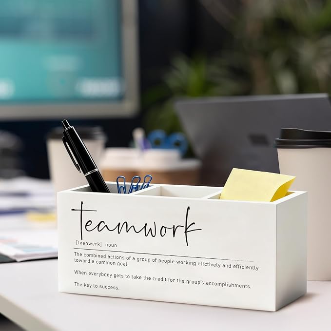 Teamwork Gifts Pen Pencil Holder for Coworkers Employees | Wood Desk Organizer and Accessories, Gift for Team Members at Work and Office Tabletop