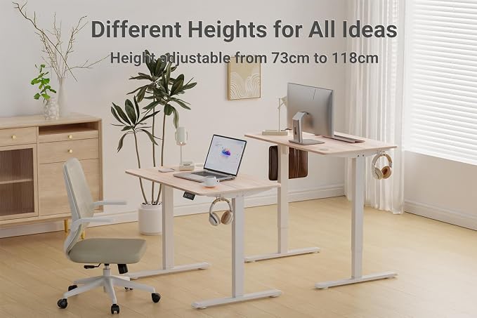 Standing Desk Height Adjustable Electric Desk 47.2 x 23.6 Inches Sit Stand Desk, Computer Home Office Desk Memory Preset with Two-Piece Desktop (Natural Maple Look)