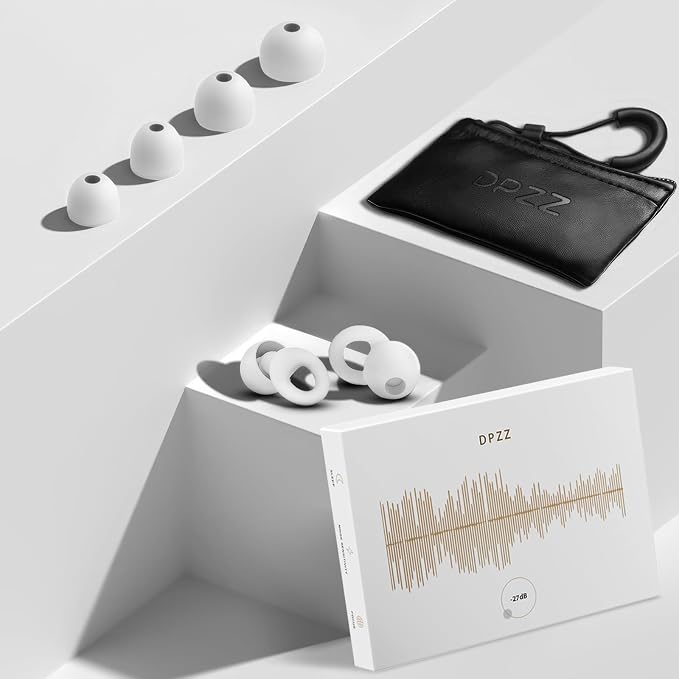 Noise Canceling Earplugs for Sleep and Concentration– New Flexible Earplugs for Better Attenuation–2 Pair Reusable –Deal for Side Sleepers &Noise Sensitive Person – 27dB Noise Cancellation–Milky White