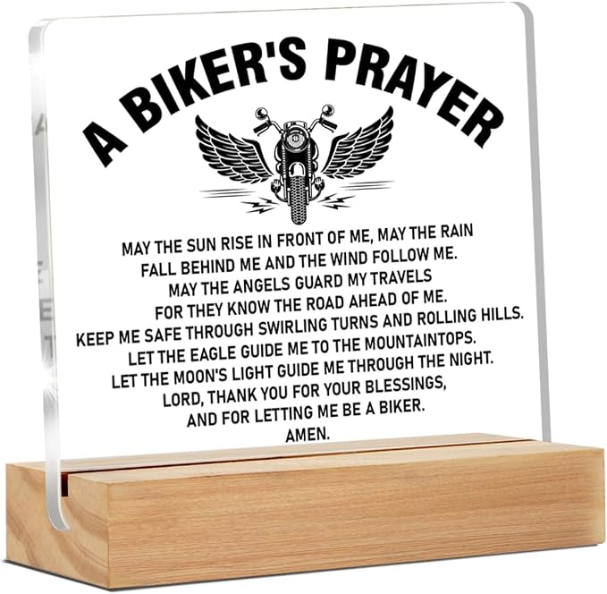 Motorcycle Gifts for Men Biker Bike Lover Accessories Desk Decor | Gifts for Bike Lover, Motorcycle Rider, Bikers Prayer, Home Desk Decorative Sign, Clear, Acrylic, 4 x 4 Inches