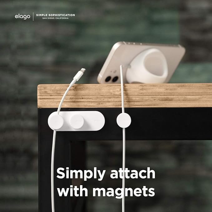 elago Magnetic Cable Management Buttons | Reusable Sticker Attaches to Surface, Organize 3 Cables, Magnetic cable holder, Powerful magnets, Desk Organization (Black)