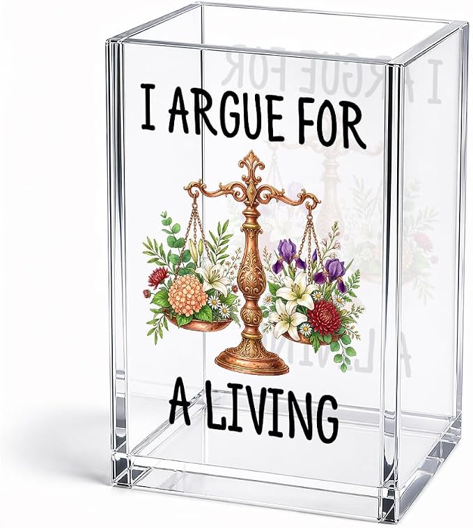 Funny I Argue For A Living Scales of Pen Holder Cup Gifts for Lawyer | Floral Lawyer Pencil Holder Desk Accessories for Women Lawyer Attorney Paralegal Judge Law Student, Makeup Brush Organizer