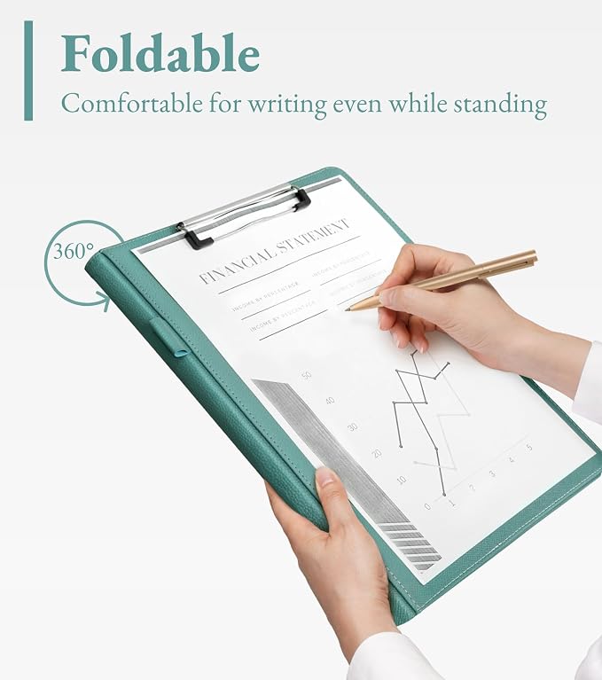 Zreal Padfolio Portfolio Binder with Clipboard & Card Holder, Faux Leather File Folder, Folio Resume Paper Organizer for A4 Letter Size Document, Legal Pad Holder for Women Man (Teal Green)