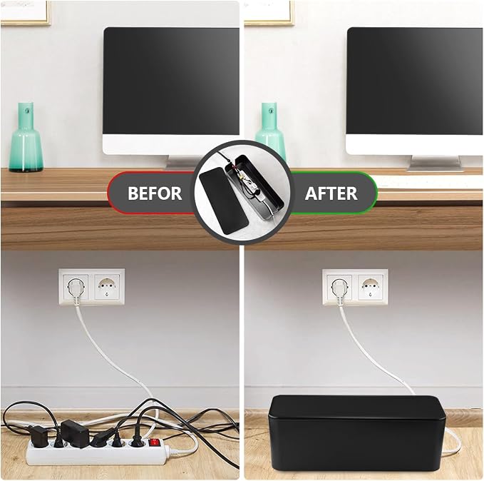 Tuwechen Cable Management Box, Large Cable Organizer Box to Hide Wires | TV & Desk Computer Wires Cord Hider, Desk Cord Organizer, Floor Outlet Hiders, for Home & Office, Black