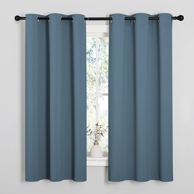 NICETOWN Smoky Blue Blackout Curtains 63 inches Length for Kitchen, 2 Panels, 34" Wide, Thermal Insulated Decoration Drapes for Small Window