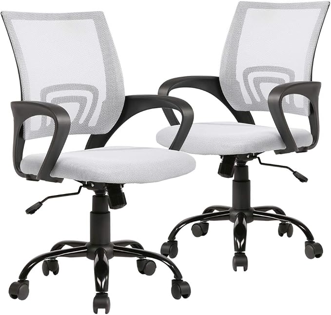 BestOffice Office Chair Mid Back Desk Chair1 Ergonomic Mesh Computer Gaming with Larger Seat, Executive Height Adjustable Swivel Task with Lumbar Support Armrest for Women Adults Women, Men White
