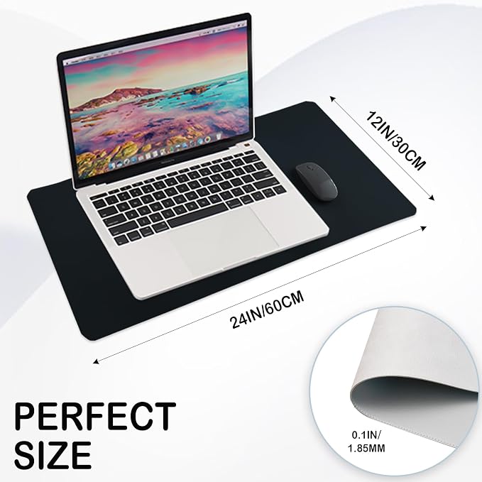 24 x 12 Inches Leather Desk Pad Protector, Non-Slip PU Leather Desk Mat, Laptop Desk Pad, Perfect for Office & Home Use (black)