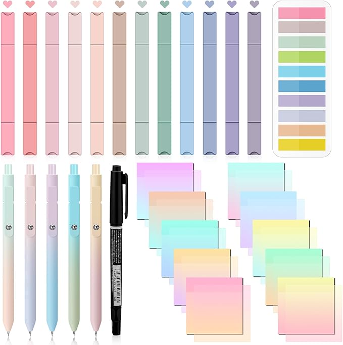 Jutom 38 Pcs Bible Journaling Study Kit for Women, Book Annotation Supplies with Highlighters Pens, Tabs, Sticky Notes, Markers for Christian Office Bible Study Supplies(Gradient Color,Square)