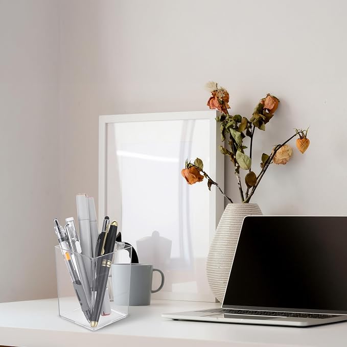 20 Pcs Clear Acrylic Pen Holder for Desk, Makeup Brushes Holders | Modern Organizer Acrylic Pencil Holder Cups Bulk for Classroom School Desk Office Desktop Storage 4"×3"×3"