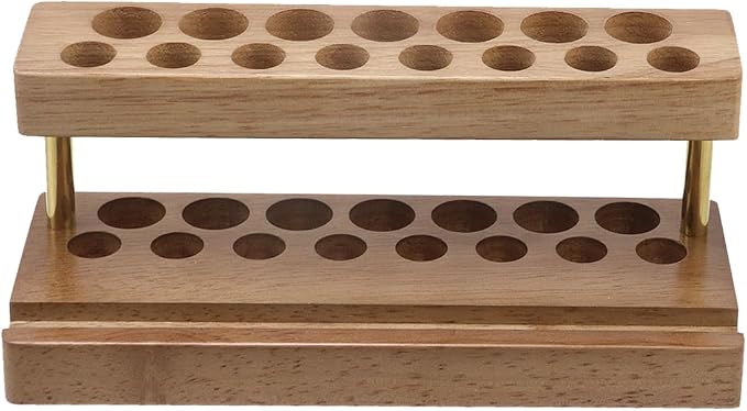 Crapyt Wooden Pen Display Stand with 15 Slots and Cell Phone Stand | Unique Pencil Holder for Desk Decor Minimalist Desk Organizer (Walnut Color)