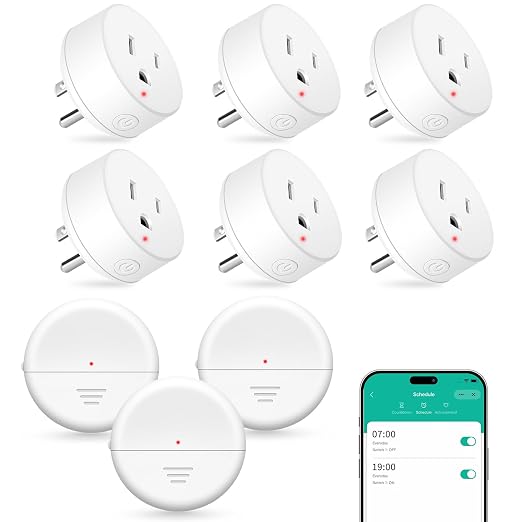 NineLeaf 260FT Wireless Motion Sensor WiFi Outlet Remote Smart Switch | App Control, Adjustable Sensing Mode, WiFi Auto Control Lights Fan Appliances, No Wiring,Garage,3Sensors 5Plugs
