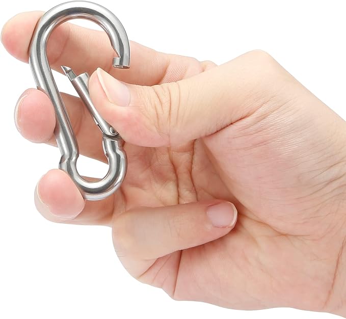 sprookber Stainless Steel Spring Snap Hook Carabiner - 304 Stainless Steel Caribeener Clips, Set of 6