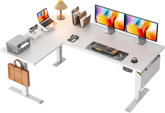 Korfile 63" L Shaped Standing Desk Height Adjustable Memory Presets White | Reversible Corner Desk, Ergonomic Sit to Stand, for Home Office, Work and Study, Weight Capacity 180lbs