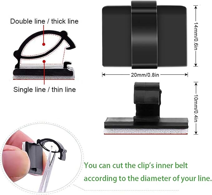 Cable Clips Self with 3M Adhesive Cord Organizer, Wire Holder Clamp Management Sticky for Desk Car Dash Cam Tables Wall, Black 50pcs